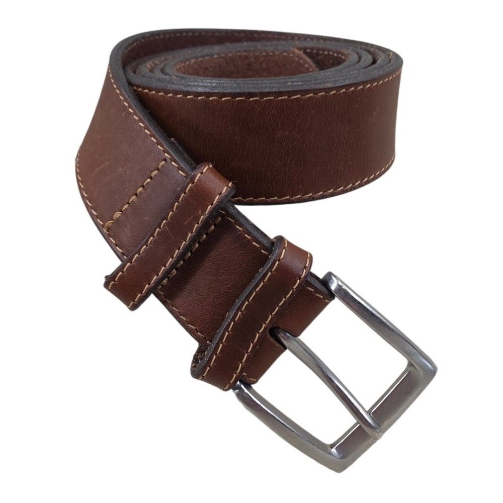 Allen Edmonds Mens Size 40 Brown Leather Silver Buckle Belt